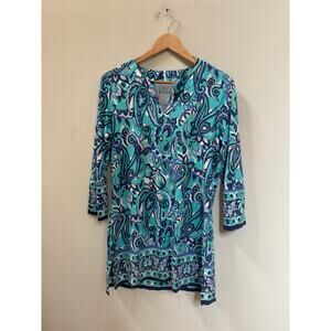 Coolibar St Lucia Tunic Top Size Small UPF 50+ Style 01429 Aqua Navy Paisley
